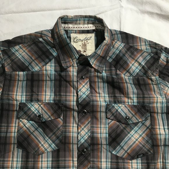 #61 Button Up Pearl Snap Plaid Western Shirt Men's Sz Medium Coastal Long Sleev - Picture 6 of 9